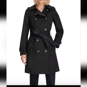 London Fog Women's Black Trench Coat New Size Medium Double Breasted Belted New